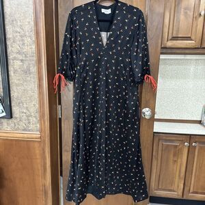 Victoria Beckham Silk Crepe Floral Black Orange Midi Dress